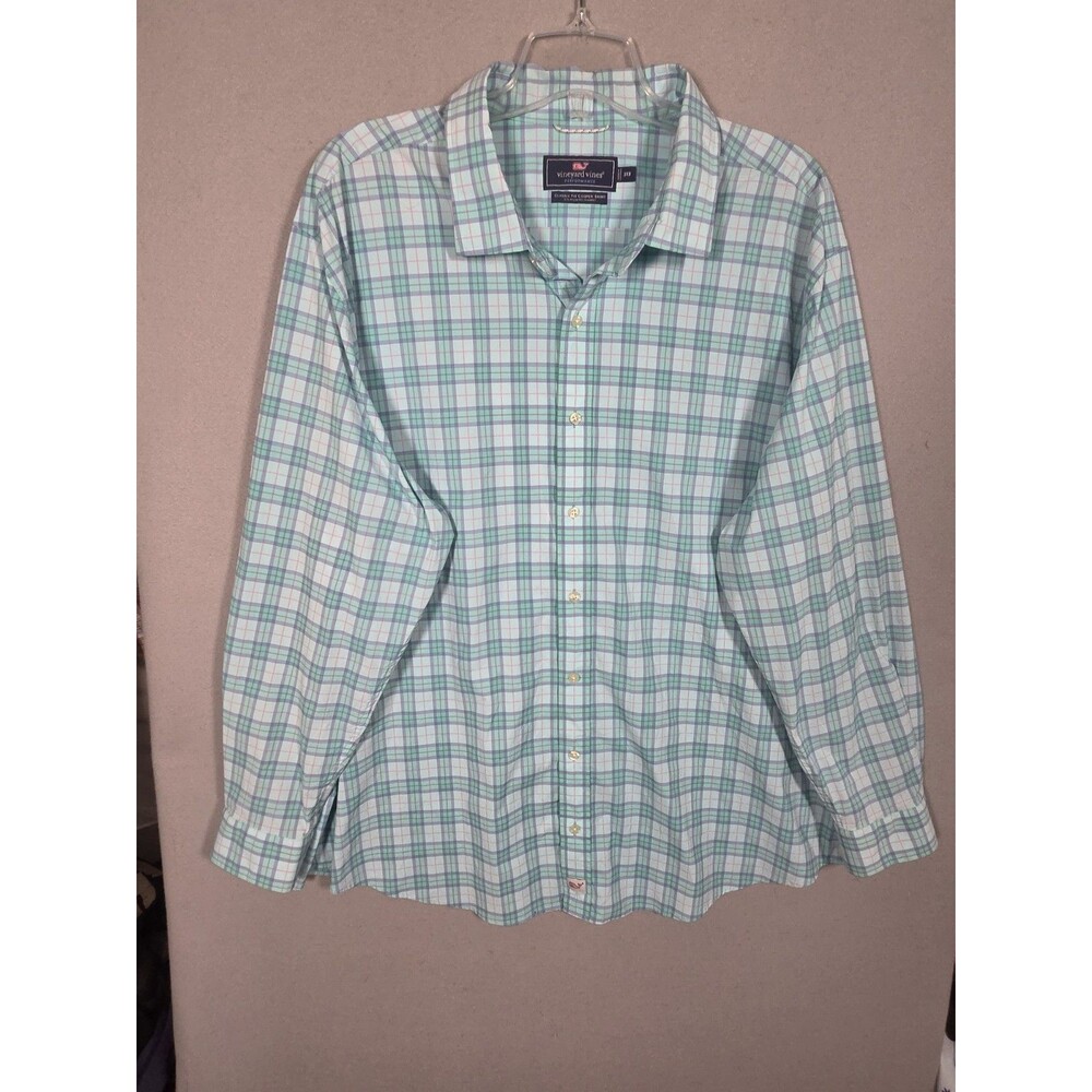 Vineyard Vines Performance Shirt Mens 3XB Blue Green Plaid Classic Fit Cooper